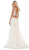 May Queen - RQ7735 Floral Lace Deep V-neck Mermaid Dress In White