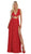 May Queen - RQ7736 Glitter Lace Double High Slit Gown In Red