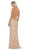 May Queen - RQ7740 Embellished Halter Sheath Dress With Mini Train In Nude