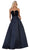 May Queen - RQ7742 Sleeveless Lace Up Front Pleated Ballgown In Blue