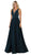 May Queen - RQ7753 Sleeveless Deep V-neck A-line Dress In Blue and Green