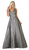 May Queen - RQ7755 Plunging V-Neck A-Line Evening Dress In Silver
