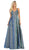 May Queen - RQ7759 Plunging Sweetheart Metallic A-Line Gown In Blue