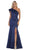 May Queen - RQ7761 Sleeveless Asymmetric Trumpet Dress in Blue