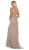 May Queen - RQ7762 Plunging V-neck Side Gathered Dress In Silver and Neutral