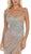 May Queen - RQ7762 Plunging V-neck Side Gathered Dress In Silver and Neutral
