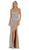 May Queen - RQ7762 Plunging V-neck Side Gathered Dress In Silver and Neutral