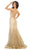 May Queen - RQ7763 Embellished Plunging V-neck Trumpet Dress In Gold