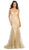 May Queen - RQ7763 Embellished Plunging V-neck Trumpet Dress In Gold