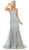 May Queen - RQ7763 Embellished Plunging V-neck Trumpet Dress In Silver