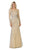 May Queen - RQ7768 Embellished Bateau Long Sleeve Trumpet Dress in Neutral