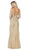 May Queen - RQ7768 Embellished Bateau Long Sleeve Trumpet Dress in Neutral