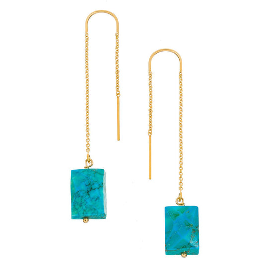 Rectangle Turquoise Thread Thru Earrings