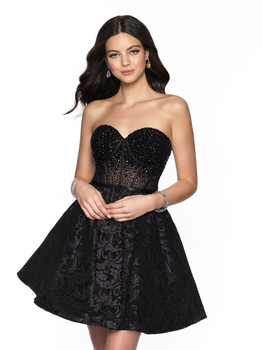 Blush by Alexia Designs - 11804 Strapless Jeweled Corset Lace Dress In Black