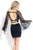 Rachel Allan Short - 4528 Drape Sleeves Satin Cocktail Dress in Black and Silver