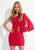 Rachel Allan LBD - L1136 Angel Sleeve Asymmetrical Lace Cocktail Dress in Red