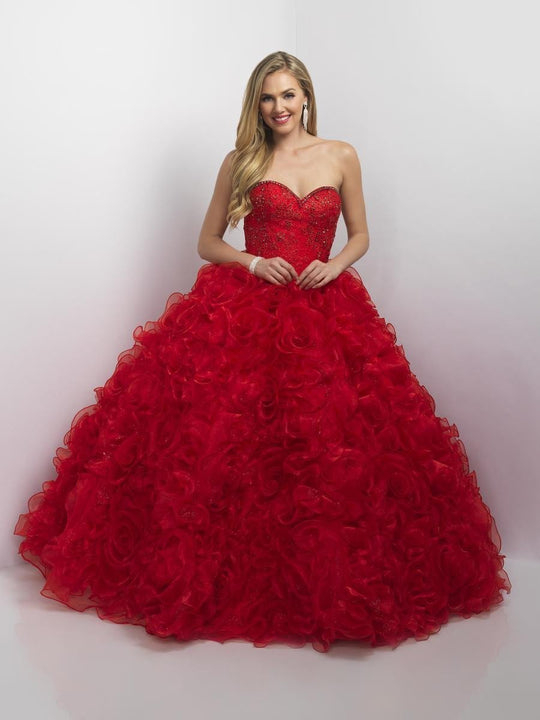 Blush - Q175 Ruffled Sweetheart Ballgown In Red