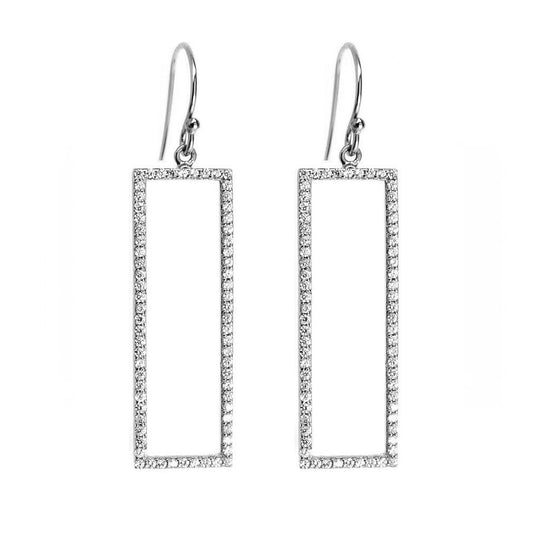 Rectangle Pave Drop Earrings - Silver