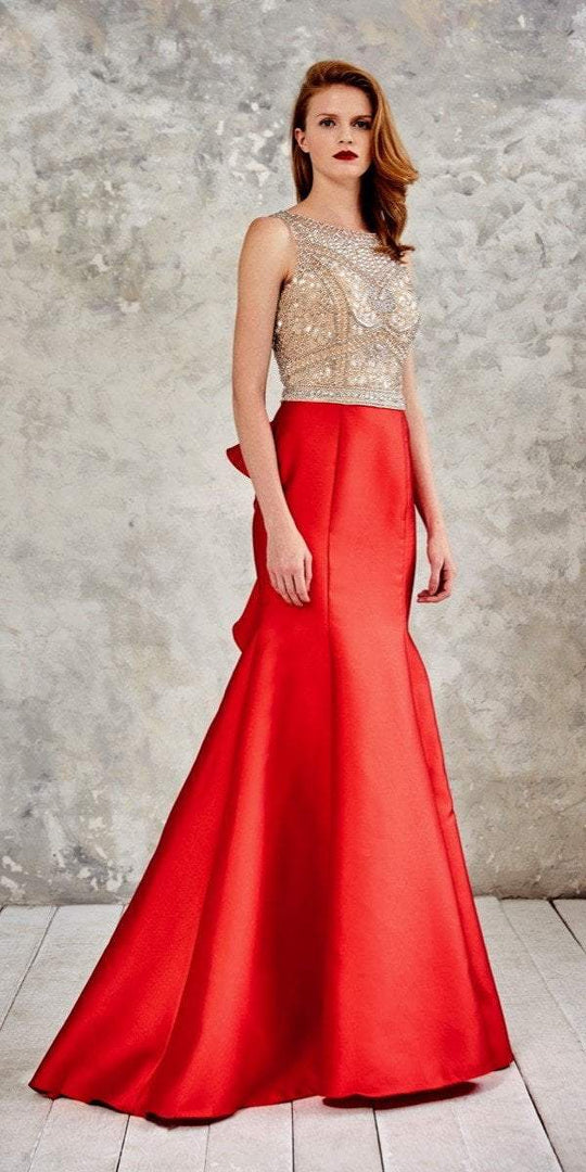 Angela and Alison - Ornate Trumpet Long Evening Gown With Ruffle Detail 771070 in Red