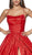 Cinderella Divine - CJ525 Corset Back Metallic High Slit Gown In Red