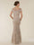 Rina di Montella - RD2403-1 Lace Applique Illusion Bateau Sheath Gown In Silver and Neutral