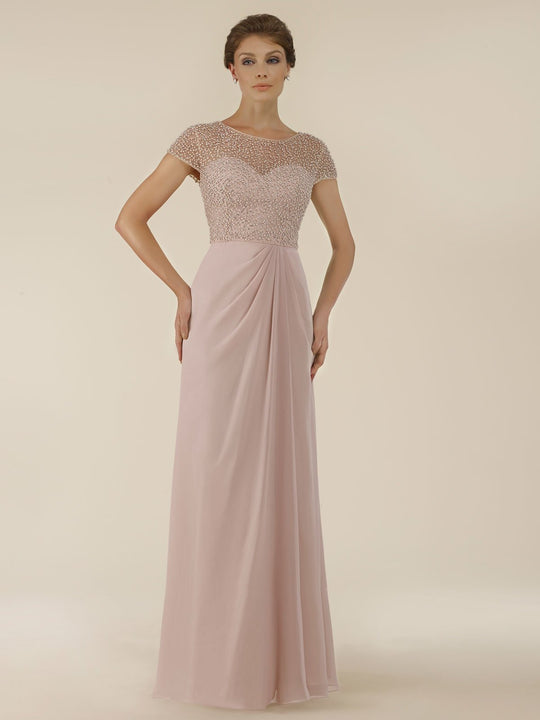 Rina di Montella - RD2430-1 Bead Embellished Illusion A-Line Dress In Pink