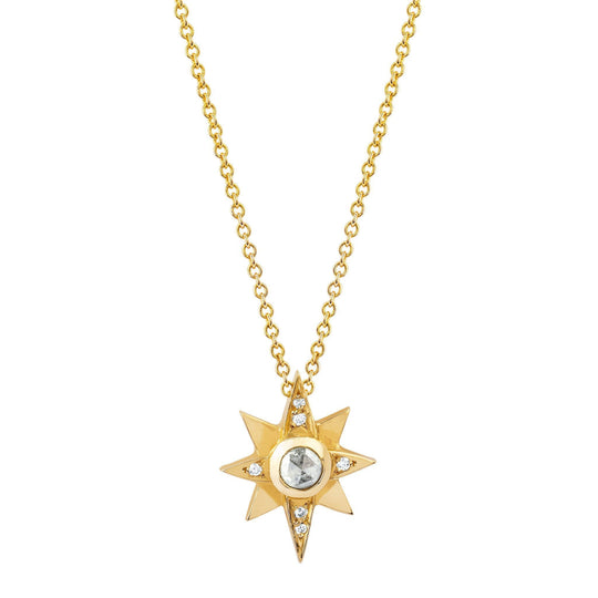 Logan Hollowell - North Star Moonstone Necklace with Diamonds in Yellow Gold