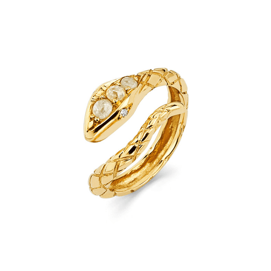 Logan Hollowell - One-of Rose Cut Diamond Snake Ring in Yellow Gold