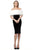 Jovani - 63883 Fur Cape Off-Shoulder Velvet Dress In Black and White
