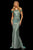 Sherri Hill - 52825 Off The Shoulder Fitted Glitter Evening Dress In Silver and Green