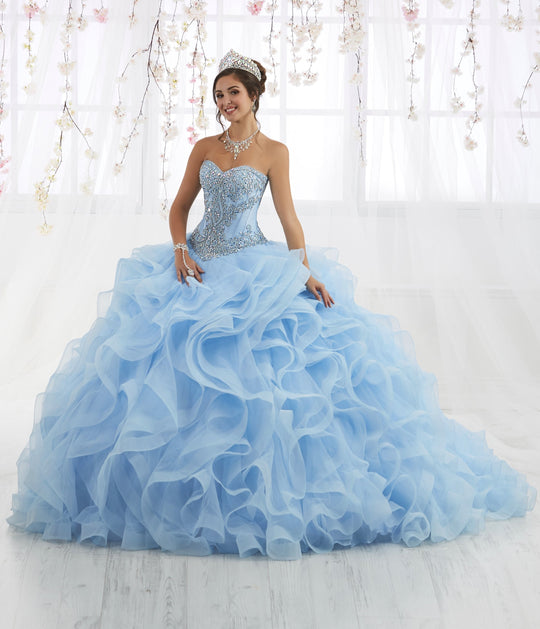Quinceanera Collection - 26916 Crystal Beaded Ruffled Tulle Ballgown In Blue