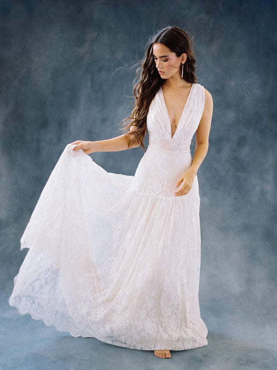 Wilderly Bride by Allure Bridals - F113 Deep V-neck A-line Bridal Dress In White
