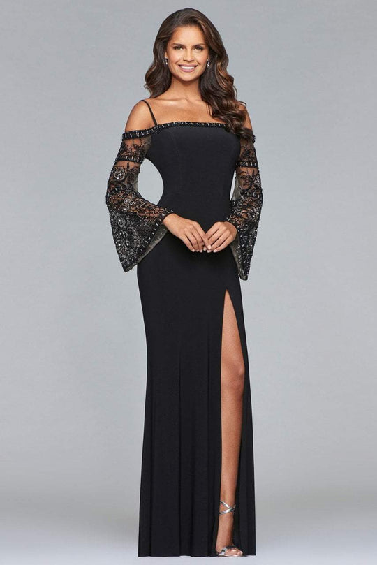 s10101 Beaded Bell Sleeves Fitted Gown