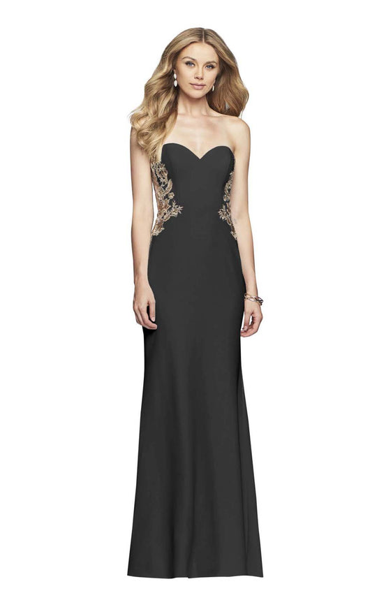 Faviana - S10304 Strapless Floral Embroidered Illusion Sheath Gown in Black 