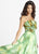 Blush - Floral Printed Strapless Long Dress 9226 In Green and Print