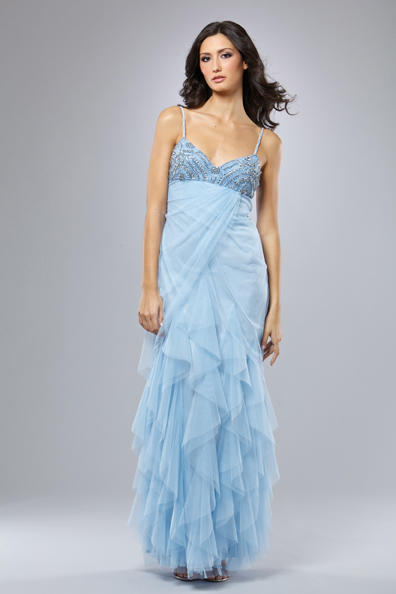 Mignon - REC142 Tiered Ruffle Evening Dress in Blue