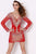 Angela and Alison - 21059 Long Sleeve Ornate Plunging V-Neck Dress in Red