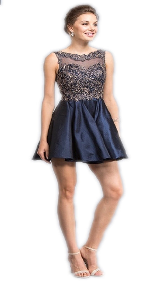 Beaded Illusion Bateau Homecoming Dress