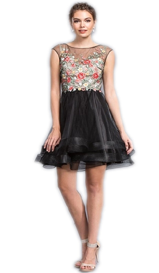 Embroidered Illusion Bateau Homecoming Dress