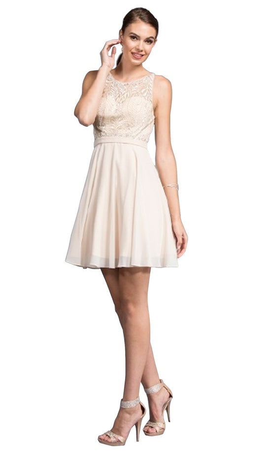 Embellished Sheer Bateau A-line Homecoming Dress