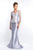 Blush - S2001 Quarter Sleeve Crystal Ornate Peplum Sheath Gown In Silver