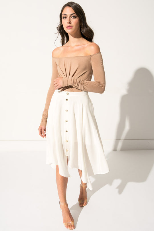 GAZA Cream Asymmetric Silk Skirt  | GAZA Jupe asymétrique beige en soie