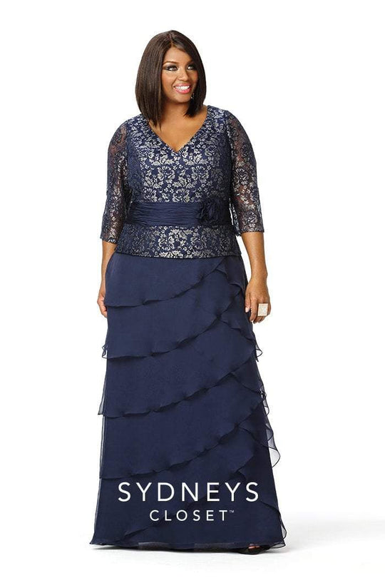 SC4023 Plus Size Dress in Navy Gold Metallic