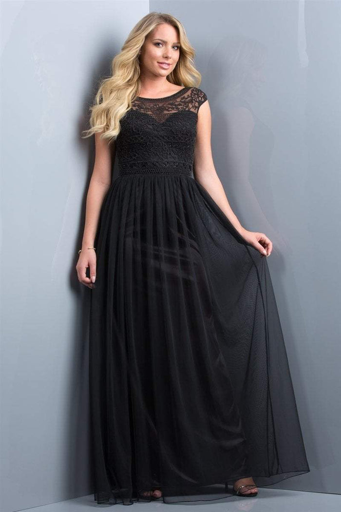 Scala - 48821 Beaded Illusion Bateau A-line Dress In Black