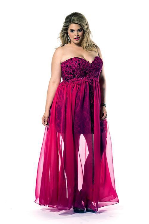 SC7156 Plus Size Dress in Fuchsia