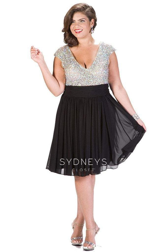 Crystal-Encrusted V-Neck Pleated A-Line Cocktail Dress SC8081