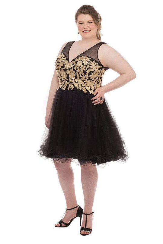 SC8082 Gold Embroidered Tulle A-line Dress