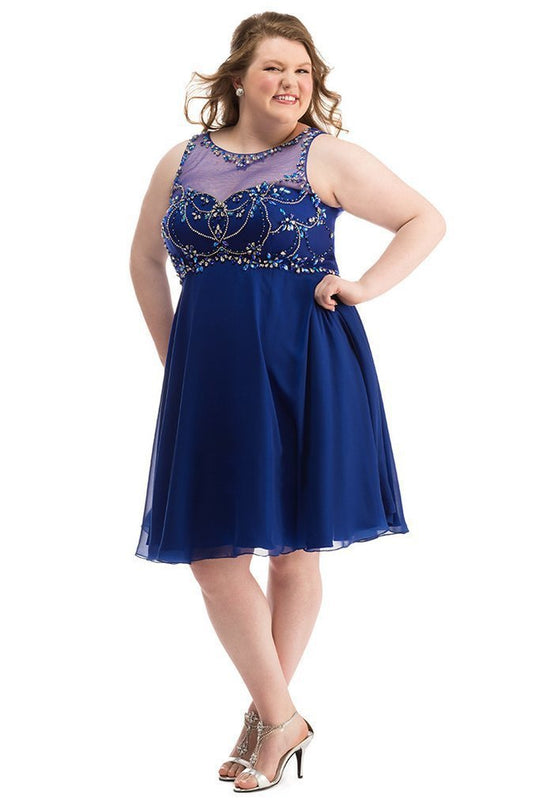 SC8084 Beaded Illusion Scoop A-line Dress