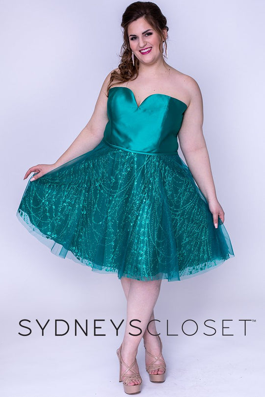 Sydney's Closet - SC8101 Strapless Embellished Tulle A-line Dress In Green