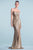 Cristallini - SKA362 Sequin-Ornate Draped High Slit Gown In Gold